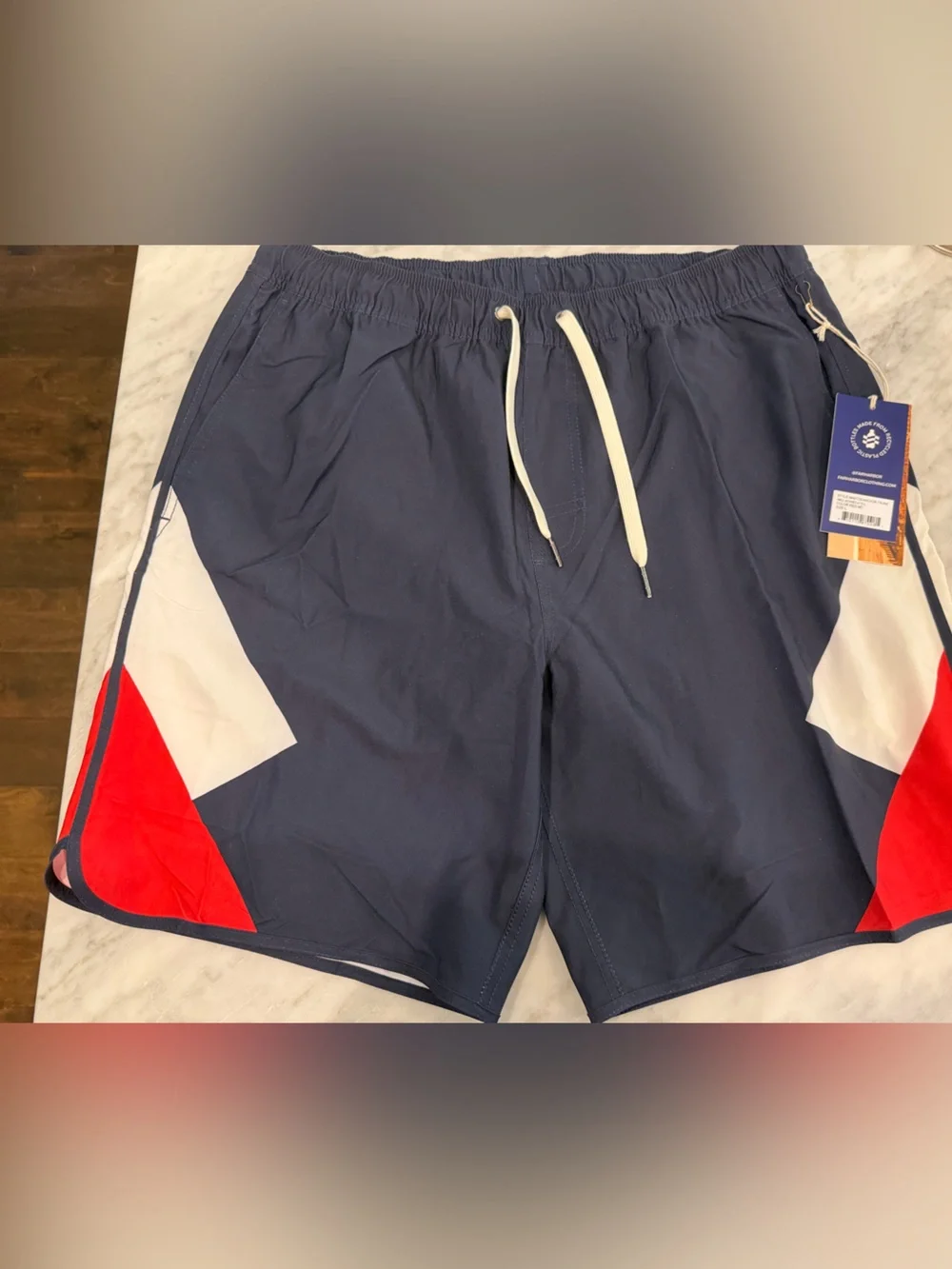 Fair Harbor Anchor Swim Trunks Navy, White & Red Geometric